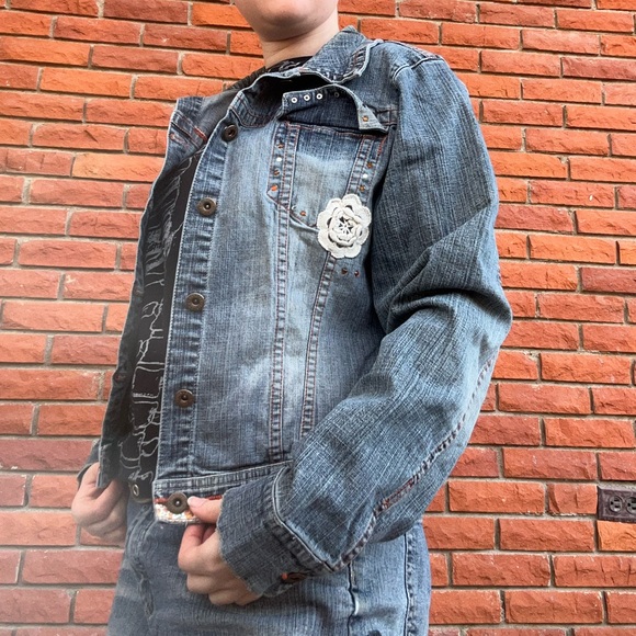 Y2K denim floral trim jacket - Picture 3 of 12